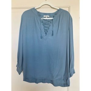 Madewell Blue Tassel Lace-up Blouse